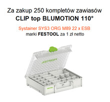 Zawiasy 250kpl Zawiasów 71B3550 z Hamulcem + Prowadniki 173L6100 + Systainer SYS3 Festool - Blum