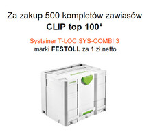 Zawiasy 500kpl Zawiasów Clip 71M2550 + Prowadniki 173L6100 + Systainer COMBI 3 Festool - Blum