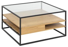 Stolik z półkami RANDOLF 80x80 - dziki dąb/czarny