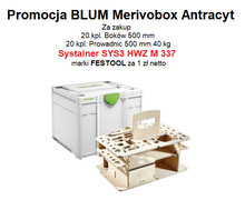 Szuflady 20kpl prowadnic 40kg/500mm i boków 500mm MERIVOBOX kolor ANTRACYT + Systainer SYS3 HWZ M 337 Festool - Blum