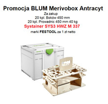 Szuflady 20kpl prowadnic 40kg/450mm i boków 450mm MERIVOBOX kolor ANTRACYT + Systainer SYS3 HWZ M 337 Festool - Blum
