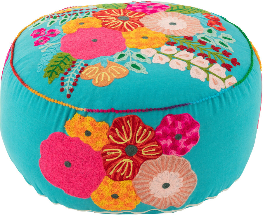 Pufa okrągła w kolorowe kwiatki niebieska 50x10 cm