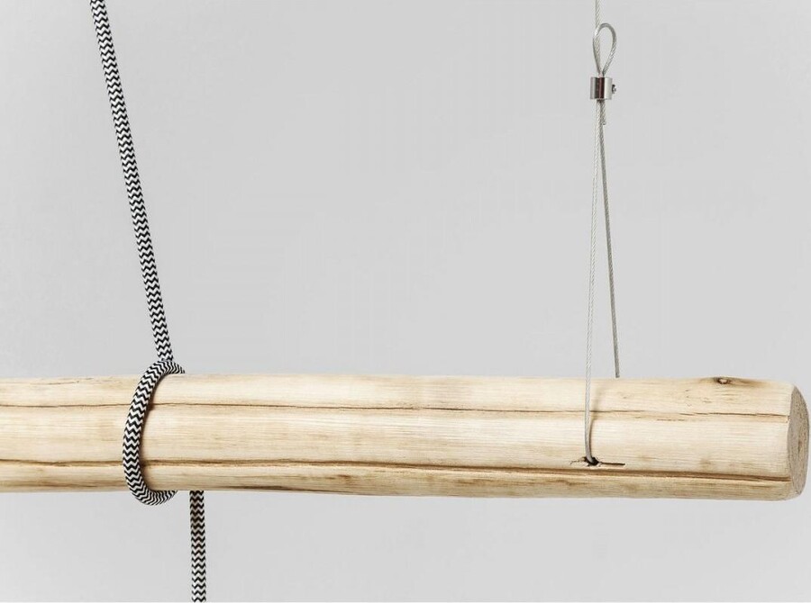 Lampa wisząca na drewnianej belce 3-punktowa szara 120x120 cm