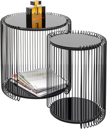Zestaw 2 okrągłych stolików WIRE DOUBLE - czarny