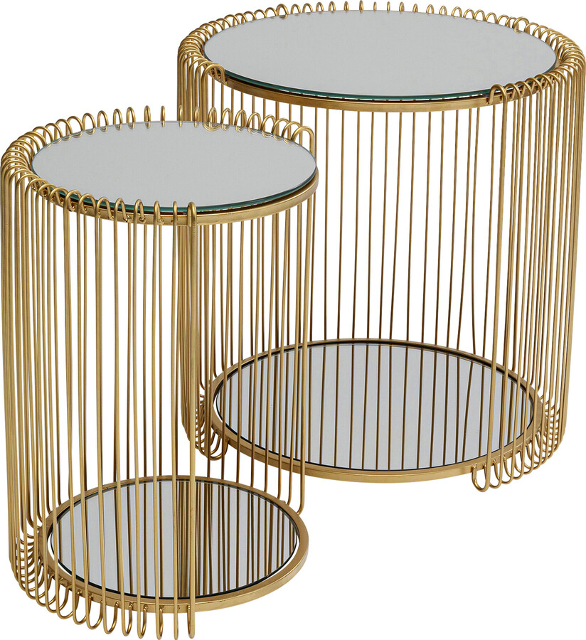 Zestaw dwóch stolików pomocniczych WIRE DOUBLE - złoty