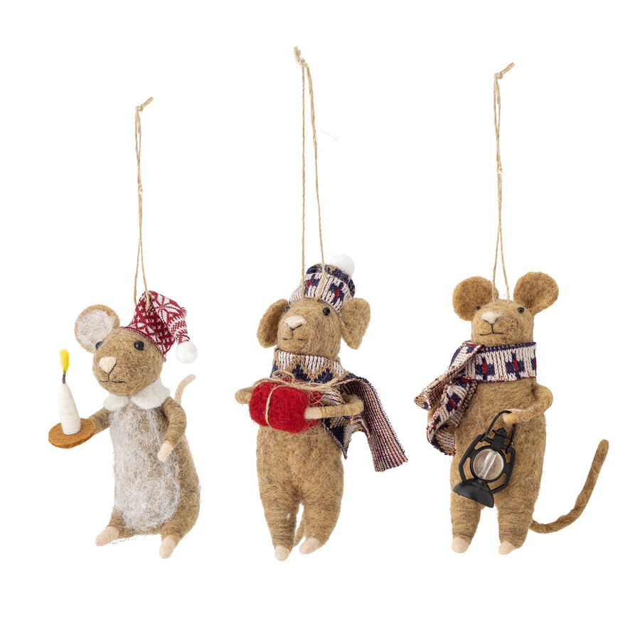 Peo Ornament, Brown, Wool L6xH11xW4/L6xH11xW4/L4xH10xW10 cm, Set of 3