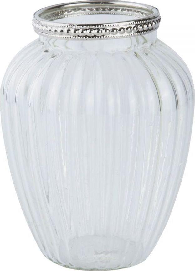 Wazon transparentny ze srebrnym zdobieniem 10 cm