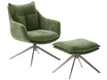 Fotel z podnóżkiem PARKER PKLE60 - oliwkowy/stal