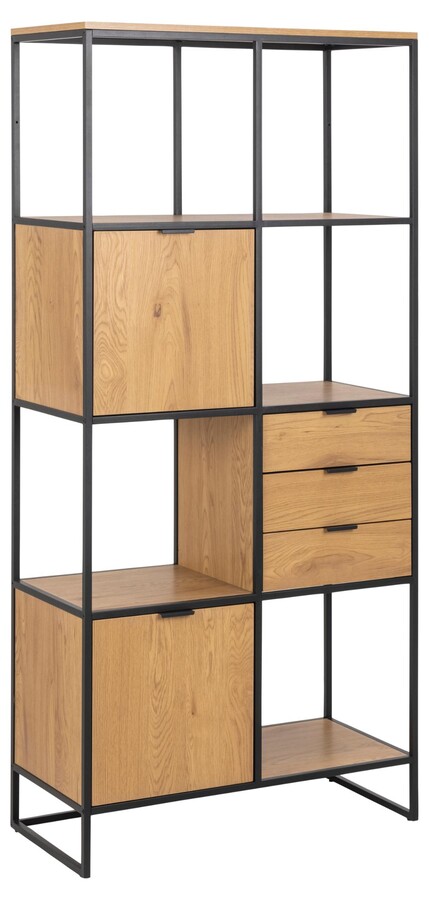 Regał 2-drzwiowy z szufladami SWINDON 183 cm - dziki dąb