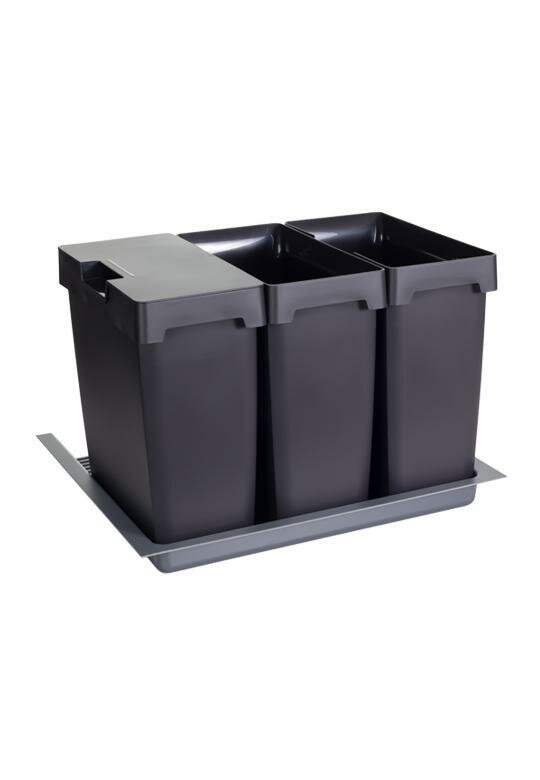 Kosz na odpady OEKO - ZESTAW POJEMNIKÓW 600/ wys. 375/ 3x17 z 1 pokrywką/ antracyt PEKA